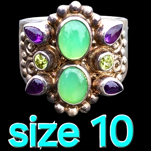 Sterling silver Sajen ring amethyst green jade cabachon size 10 fine jew… - Picture 1 of 8